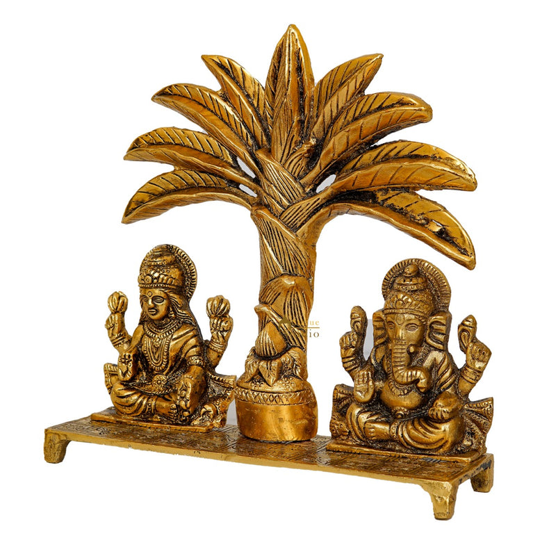 Metal Oxidised Ganesha Lakshmi Idol Under Tree Puja Room Decor Diwali Corporate Gift Item 10"