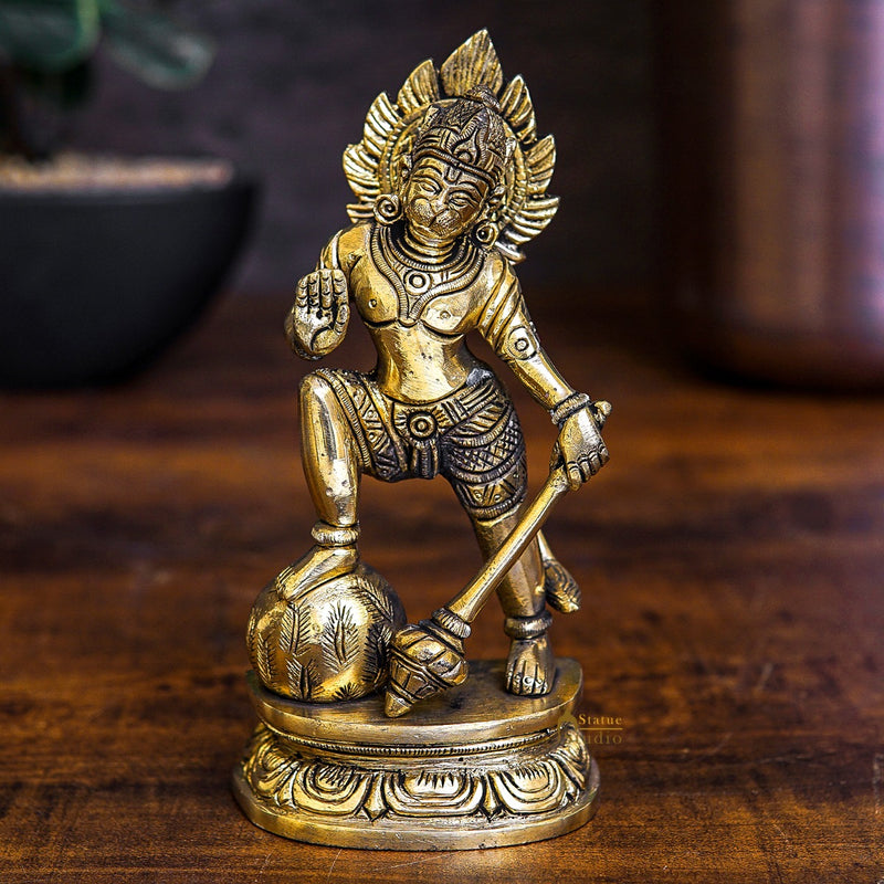 Fine Brass Standing Hanuman Idol Home Temple Pooja Décor Statue 6"