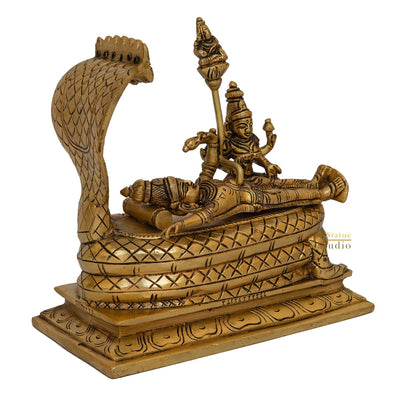 Fine Brass Vishnu Laxmi Idol Sitting Under Serpent Exclusive Rare Statue 6"