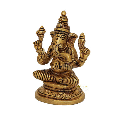 Fine Brass Small Ganesha Idol For Home Pooja Table Décor Statue Gift Showpiece 3.5"