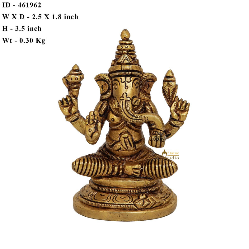 Fine Brass Small Ganesha Idol For Home Pooja Table Décor Statue Gift Showpiece 3.5"