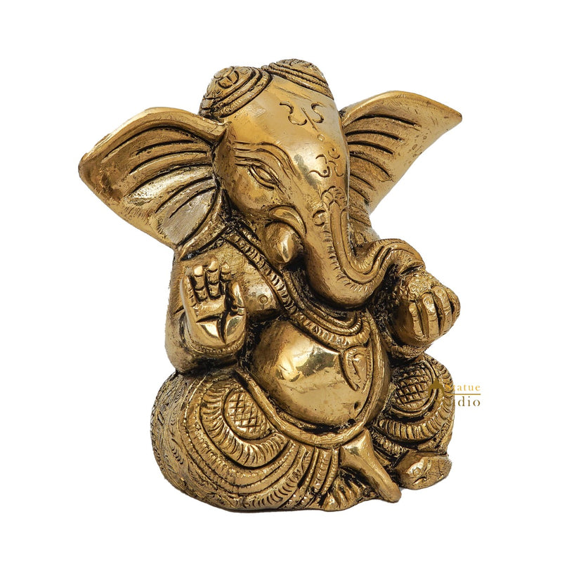 Fine Brass Small Ganesha With Big Ears Home Pooja Décor Gift Statue 3.5"