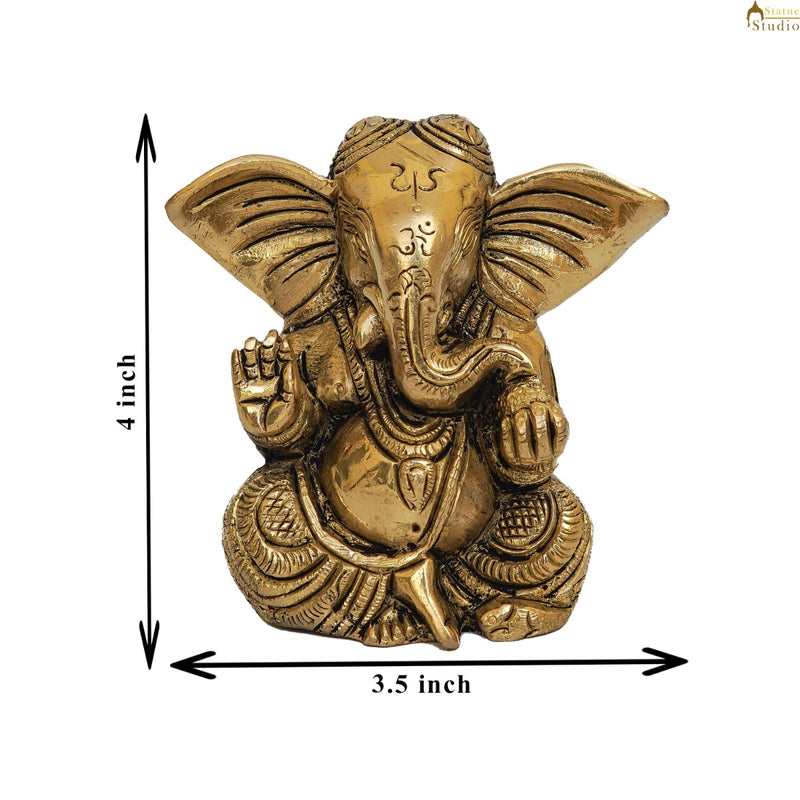 Fine Brass Small Ganesha With Big Ears Home Pooja Décor Gift Statue 3.5"