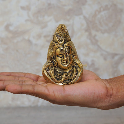 Fine Brass Shiva Head Small Idol Pooja Table Home Décor Gift Statue 3.5"