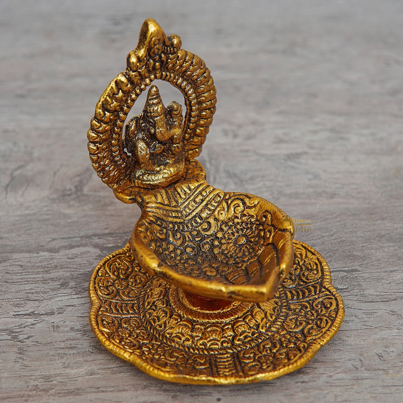Metal Ganesha Diya Home Temple Diwali Décor Corporate Gift 4"