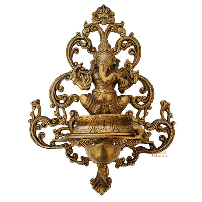 Brass Ganesha Diya Home Wall Hanging Décor Art Statue 17"