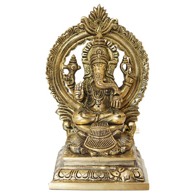 Brass Ganesha Statue With Frame Ganpati Idol Home Diwali Décor Gift 7"