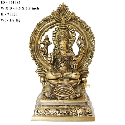 Brass Ganesha Statue With Frame Ganpati Idol Home Diwali Décor Gift 7"