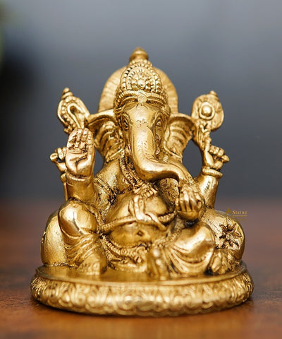Brass Small Ganesha Statue Ganpati Idol Home Office Décor Diwali Corporate Gift 3.5"