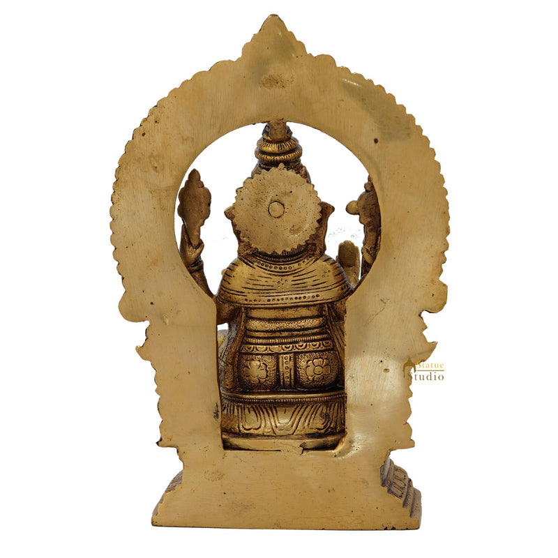 Brass Ganesha Statue With Frame Ganpati Idol Home Diwali Décor Gift 9"