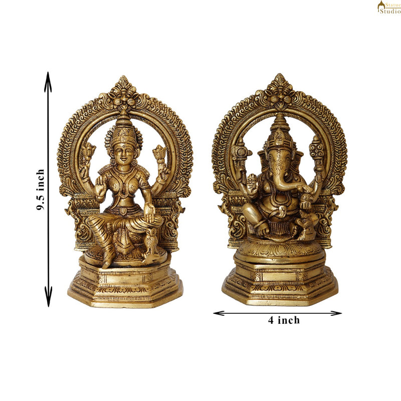 Brass Ganesha Laxmi Statue With Frame Ganesh Lakshmi Idol Home Diwali Décor Gift 7"