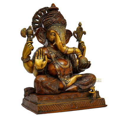 Brass Antique Dagdu Ganesha Statue Home Office Lucky Décor Big Idol 21"