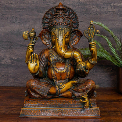 Brass Antique Dagdu Ganesha Statue Home Office Lucky Décor Big Idol 21"
