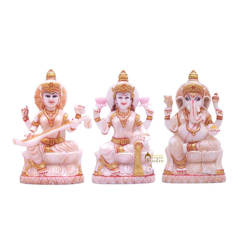 Marble Dust Ganesha Lakshmi Saraswati Idol Pooja Room Décor Gift Statue Showpiece 5"