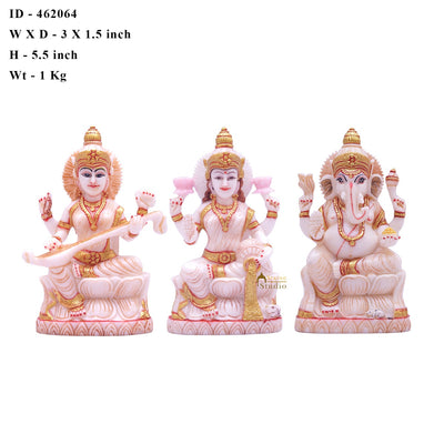Marble Dust Ganesha Lakshmi Saraswati Idol Pooja Room Décor Gift Statue Showpiece 5"