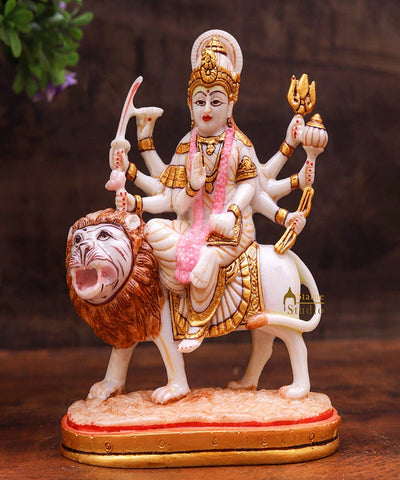 Marble Dust Durga Idol Home Pooja Room Décor Gift Statue 5.5"