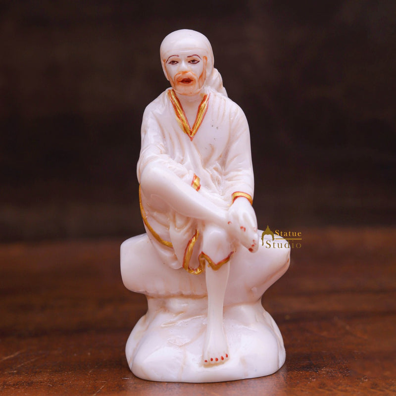Marble Dust Sai Baba Idol Home Pooja Room Décor Gift Statue 3"