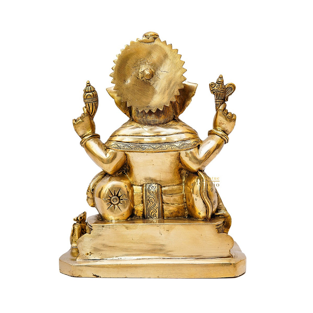 Brass Sitting Ganesha Statue For Home Office Decor 12.5 Inch
