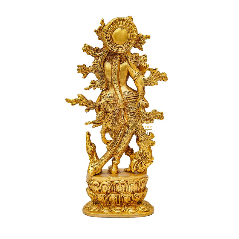 Brass Fine Krishna Idol Standing Home Office Décor Gift Statue 12"
