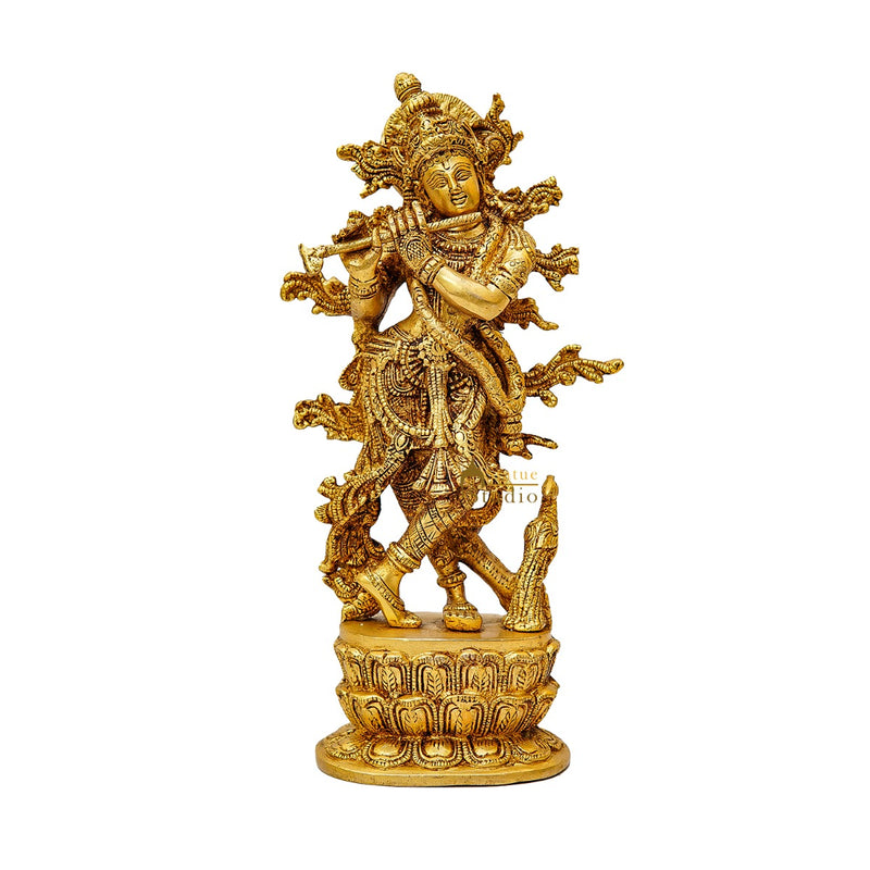 Brass Fine Krishna Idol Standing Home Office Décor Gift Statue 12"