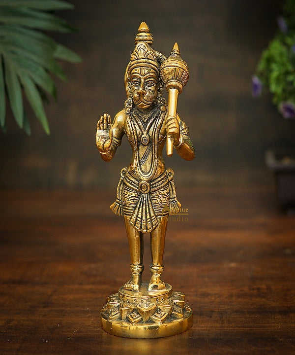 Brass Fine Hanuman Standing Idol Pooja Décor Gift Statue 8"