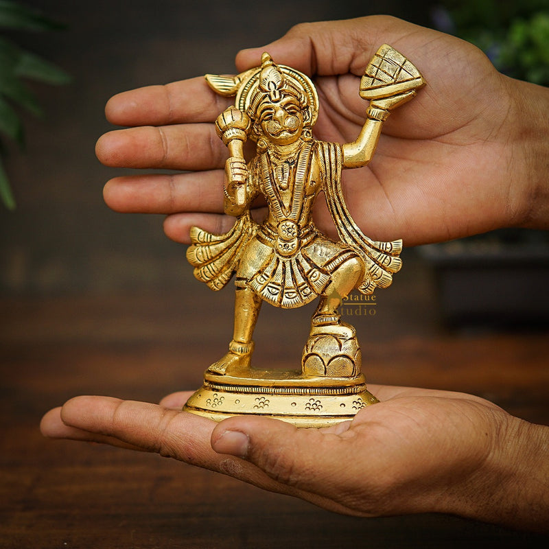 Brass Fine Hanuman Carrying Hill Idol Pooja Room Décor Gift Statue 5"