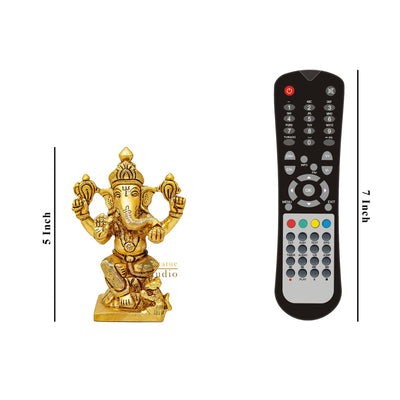 Brass Fine Mini Ganesha Idol For Home Temple Pooja Décor Statue 5"
