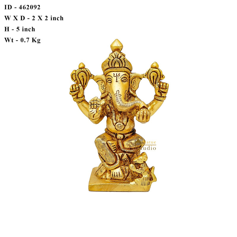 Brass Fine Mini Ganesha Idol For Home Temple Pooja Décor Statue 5"