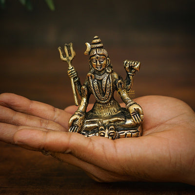 Brass Fine Shiva Idol Mini Pooja Room Décor Gift Statue 3"