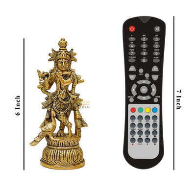 Brass Fine Krishna Idol For Home Temple Pooja Décor Gift Statue 6"