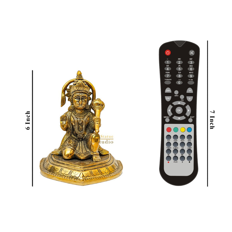 Brass Hanuman Sitting Idol For Home Temple Pooja Décor Gift Statue 6"