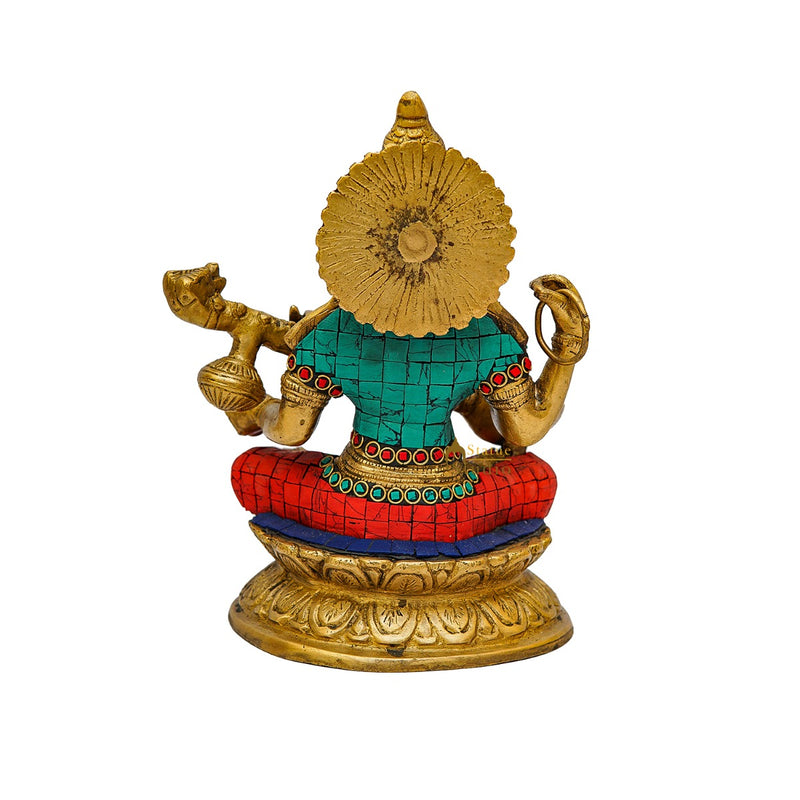 Brass Saraswati Idol For Home Temple Pooja Décor Lucky Gift Statue 9"