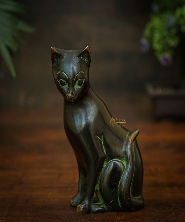 Brass Antique Cat Showpiece For Home Living Room Décor Statue 6"