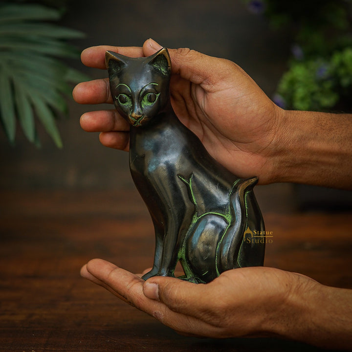 Brass Antique Cat Showpiece For Home Living Room Décor Statue 6"