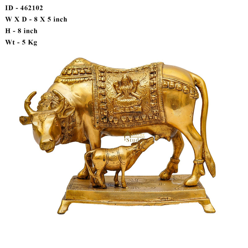 Brass Cow With Calf Statue Lucky Home Vastu Décor Gift Idol 8"