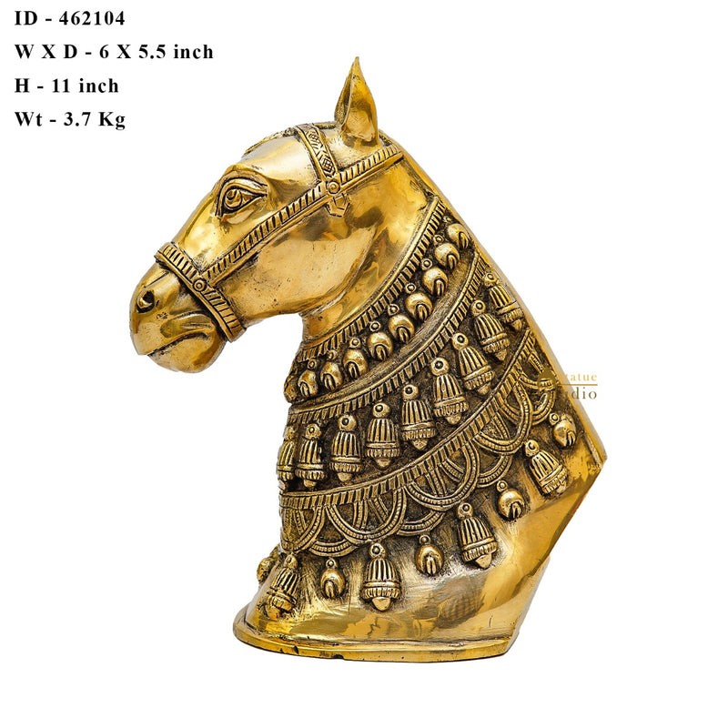 Brass Horse Face Lucky FengShui Vastu Home Décor Gift Showpiece 11"