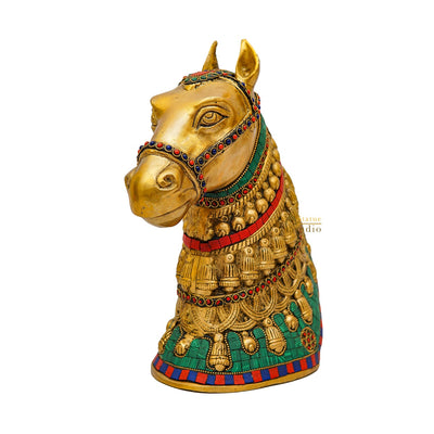 Brass Horse Face Lucky FengShui Vastu Home Décor Gift Showpiece 11"