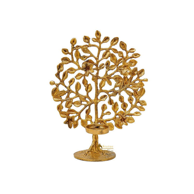 Brass Small Tree Showpiece With Tealigh Candle Holder For Lucky Home Vastu Décor Gift