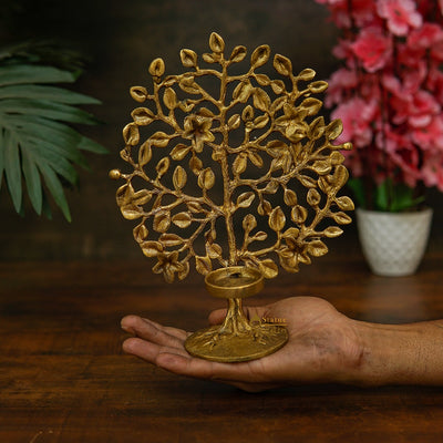 Brass Small Tree Showpiece With Tealigh Candle Holder For Lucky Home Vastu Décor Gift