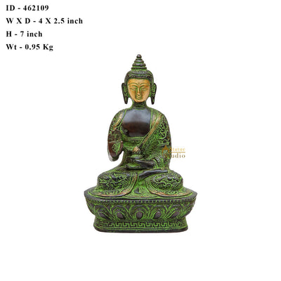 Brass Antique Buddha Statue For Home Décor Lucky Gift Idol Showpiece 7"