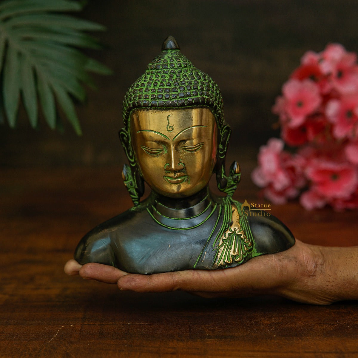 Brass Buddha Bust Idol Antique Finish Showpiece For Home Office Table