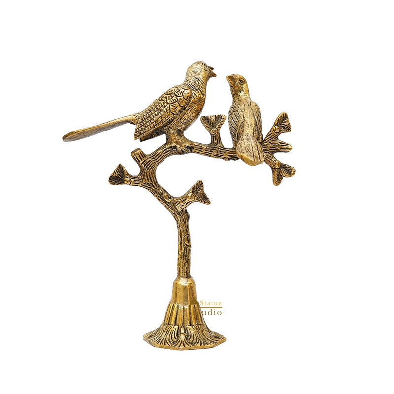Brass Antique Bird Pair Sitting On Tree Home Office Table Décor Showpiece
