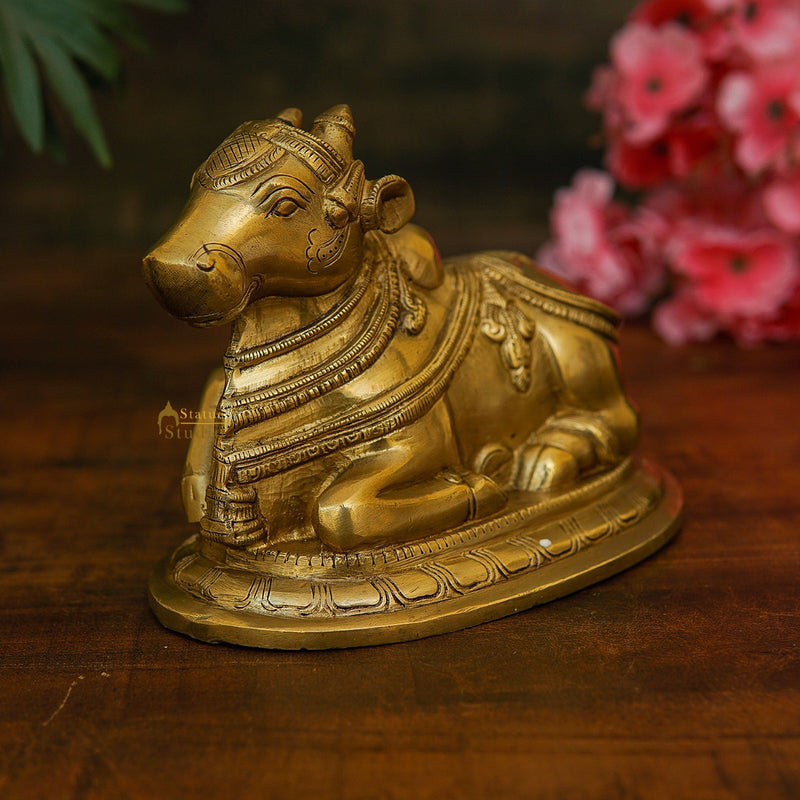 Brass Antique Shiva Nandi Idol Home Pooja Room Décor Lucky Gift Statue