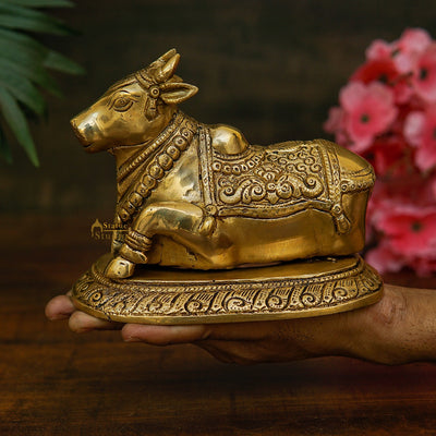 Brass Antique Shiva Nandi Idol Home Pooja Room Décor Lucky Gift Statue