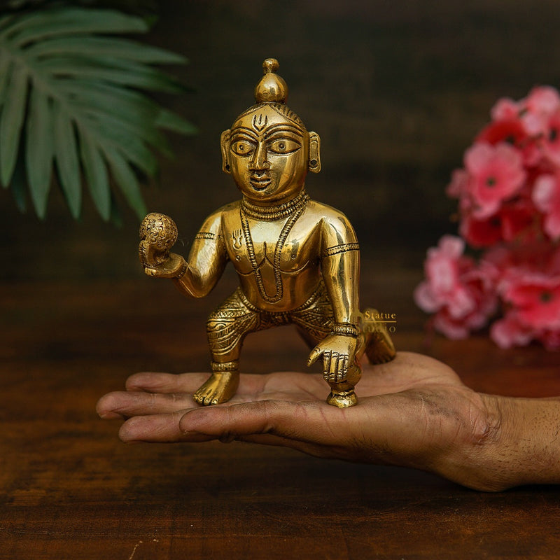 Brass Ladoo Gopal Bal Kanha Krishna Idol For Home Pooja Room Décor