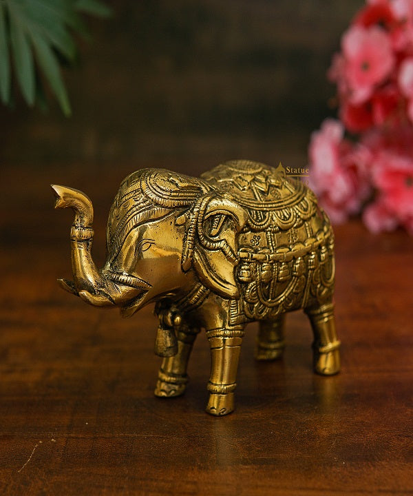 Brass Elephant Showpiece Figurine Home Office Table Decorative Statue 4"