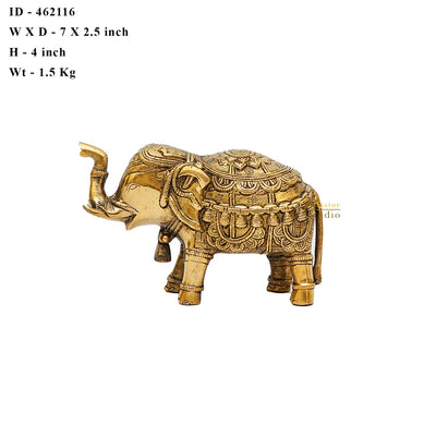 Brass Elephant Showpiece Figurine Home Office Table Decorative Statue 4"