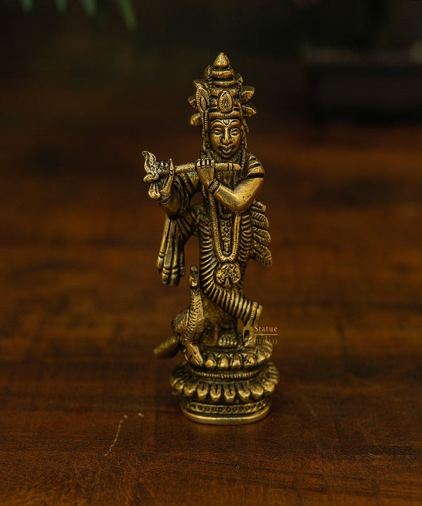 Brass Fine Krishna Idol Standing Home Temple Pooja Room Décor Gift Statue