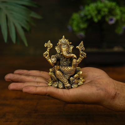 Brass Small Fine Ganesha Idol For Home Temple Pooja Décor Gift Ganpati Statue