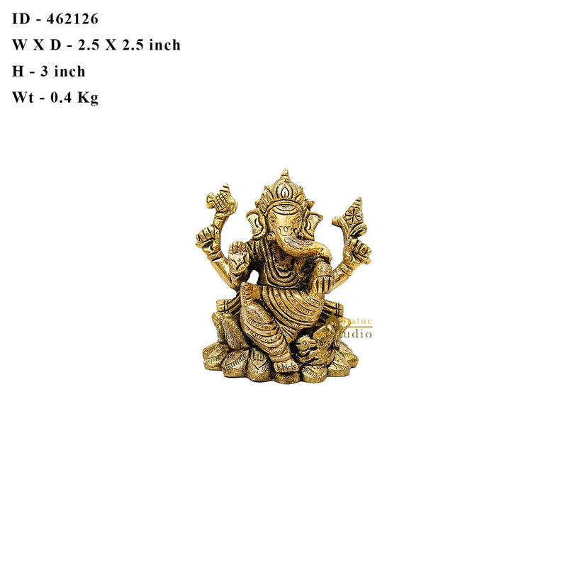 Brass Small Fine Ganesha Idol For Home Temple Pooja Décor Gift Ganpati Statue